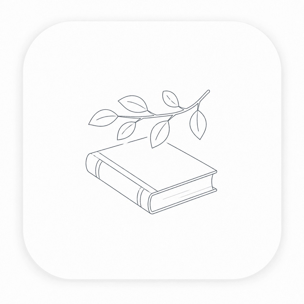 A delicate line drawing of a book resting in the shade of a tree for the Book card.